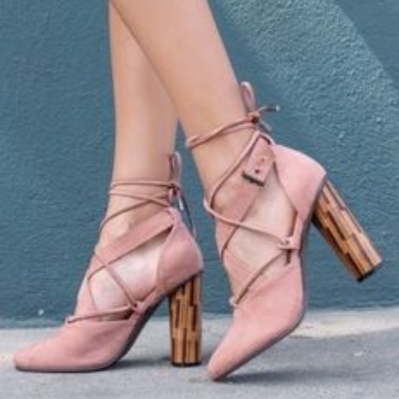 Blush Pink Lace Up Heel - Picture 2 of 4